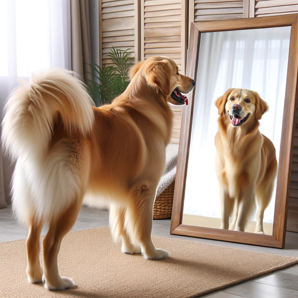 Dog looking into the mirror and feeling good about themselves